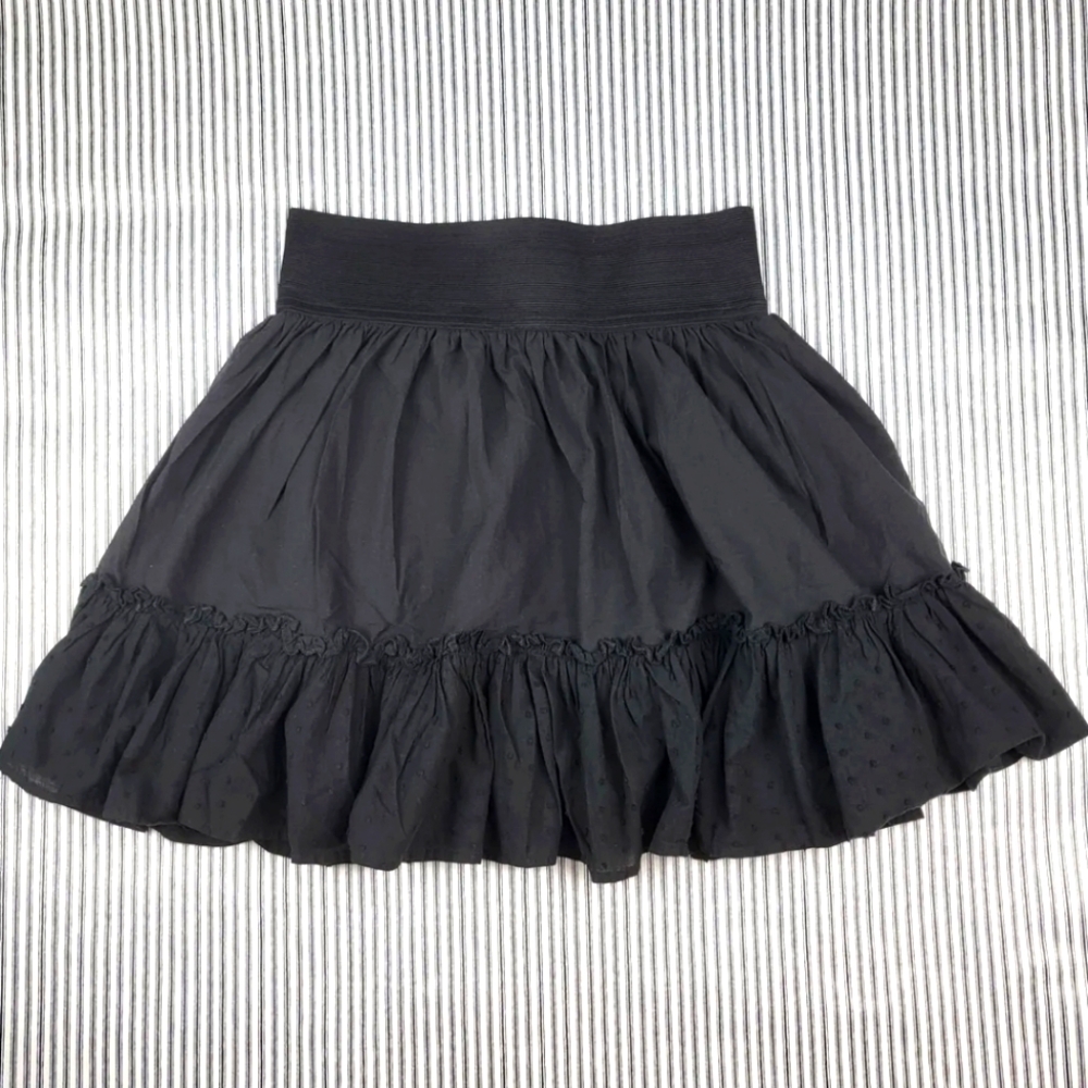 Black Denim Jeans Diamond Studded Thick Elastic Waistband Mini Skater Skirt